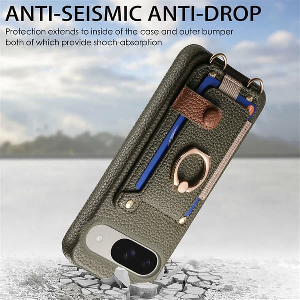 Mobilskal till Google Pixel 9/9 Pro med Korthållare Ring Kickstand - Grön Grön