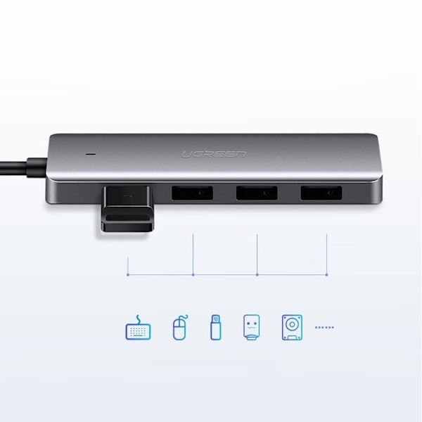 Ugreen USB HUB - 4x USB 3.2 Gen 1 med Mikro-USB-Strömport - Grå