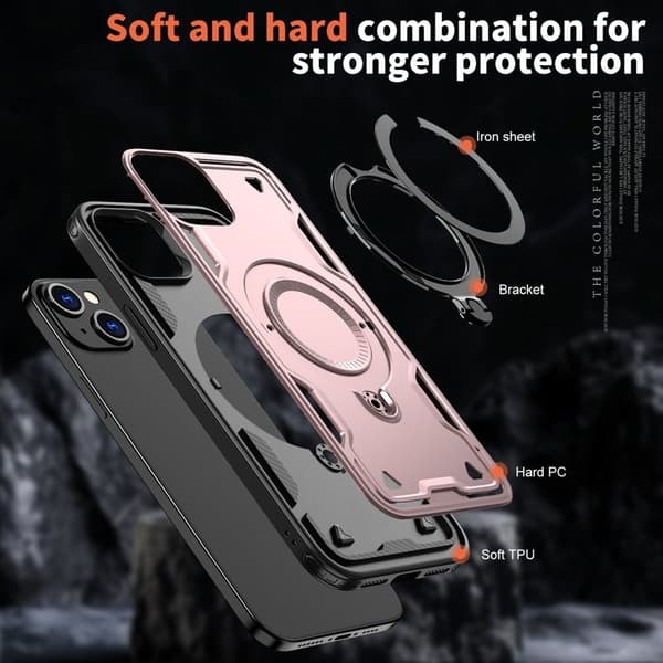 Mobilskal till iPhone 15 Plast MagSafe Militärskydd - Roséguld