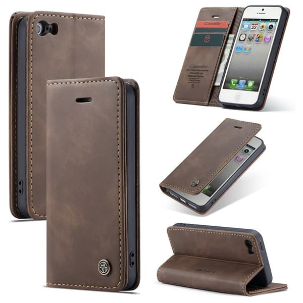 CASEME 013 iPhone 5s/SE Konstläder Plånboksfodral med kortplats - Kaffe
