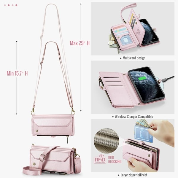 CASEME Plånboksfodral Konstläder för iPhone 11 Pro Max - Rosa