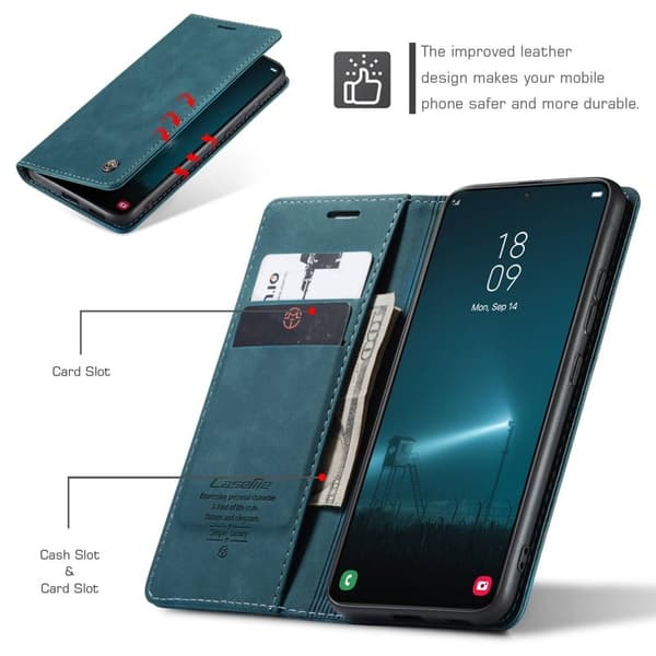 CASEME 013 TPU Plånboksfodral Ställ Design för Samsung Galaxy S22+ - Grön