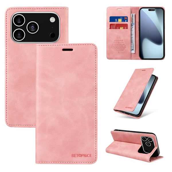 BETOPNICE iPhone 17 Pro Plånboksfodral Konstläder - Rosa Rosa
