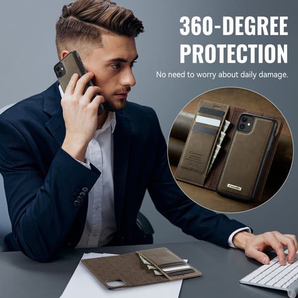 CASEME C49 Mobilskal till iPhone 11 MagSafe RFID Blocker Läder Kaffe