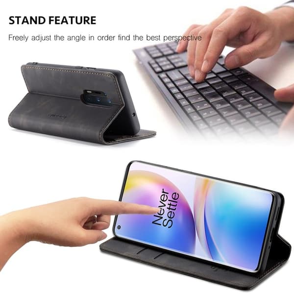CASEME Series Plånboksfodral Konstläder för OnePlus 8 Pro - Svart