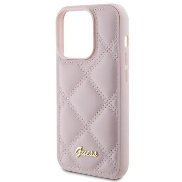 Guess iPhone 15 Pro Mobilskal Quilted Metal Logo - Rosa Rosa