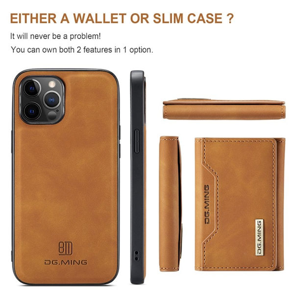 DG.MING M2 Tri-Fold Wallet Mobilskal för iPhone 13 Pro - Brun