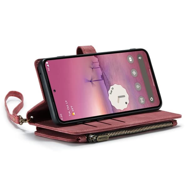 CASEME Konstläder Plånboksfodral för Google Pixel 9 Pro XL med rem - Röd