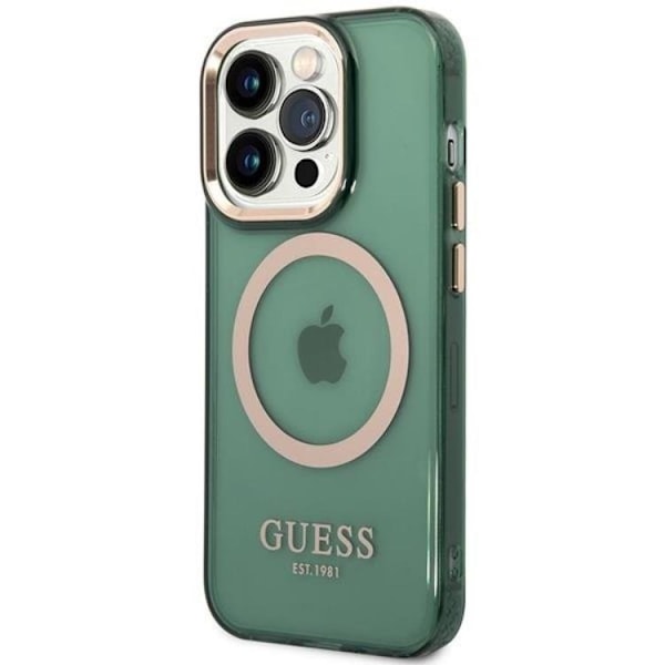 Guess iPhone 14 Pro Mobilskal Magsafe Guld Outline - Khaki