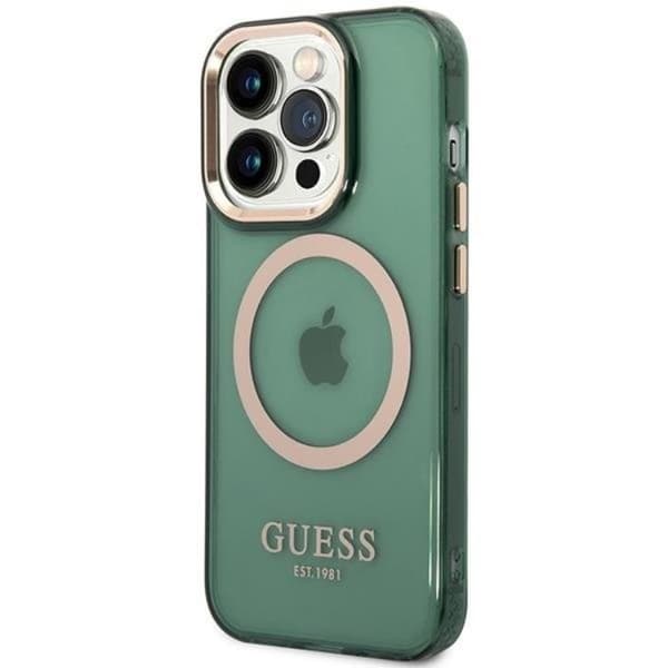 Guess iPhone 14 Pro Mobilskal Magsafe Guld Outline - Khaki Grön
