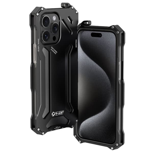 R-JUST Mobilskal till iPhone 15 Pro i Hål-Aluminium - Svart