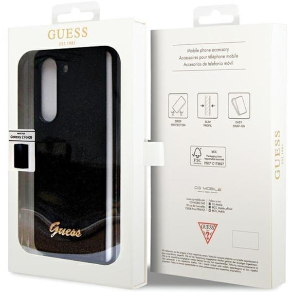 Guess Galaxy Z Fold 5 Mobilskal Læder 4G Triangle Strass - Sort Black