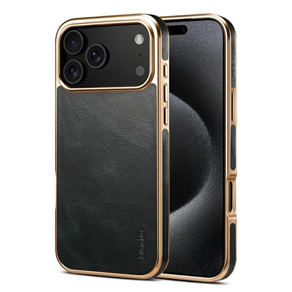 DENIOR Mobilskal till iPhone 17 Pro Äkta Läder Electroplating - Blå Blå