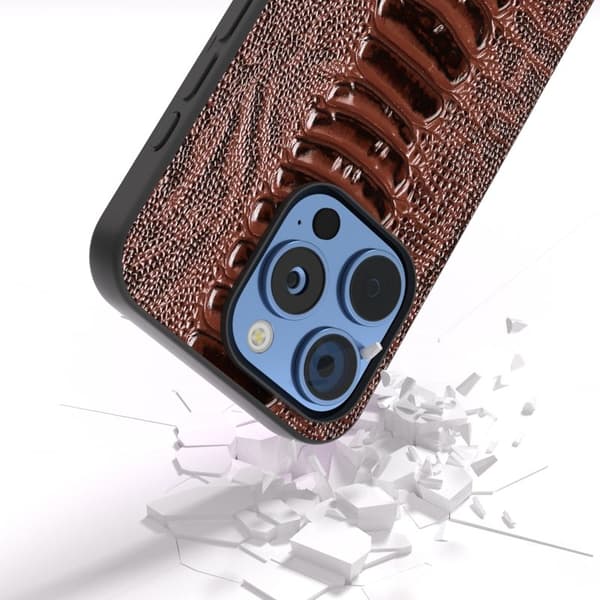 ABEEL Mobilskal till iPhone 16 Pro Krokodiltextur Äkta Läder - Brun