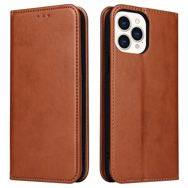 FIERRE SHANN iPhone 15 Pro Plånboksfodral - Magnetiskt Konstläder - Brun