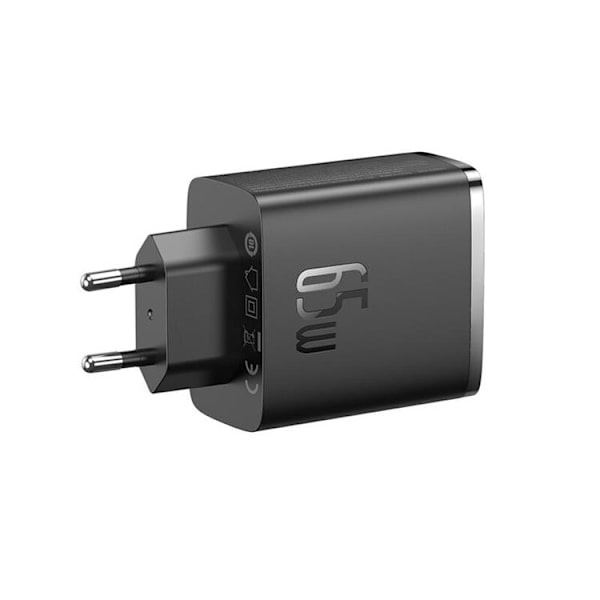 Baseus GaN Väggladdare 2x USB-C Till USB-A 65W Cube Pro - Svart Svart