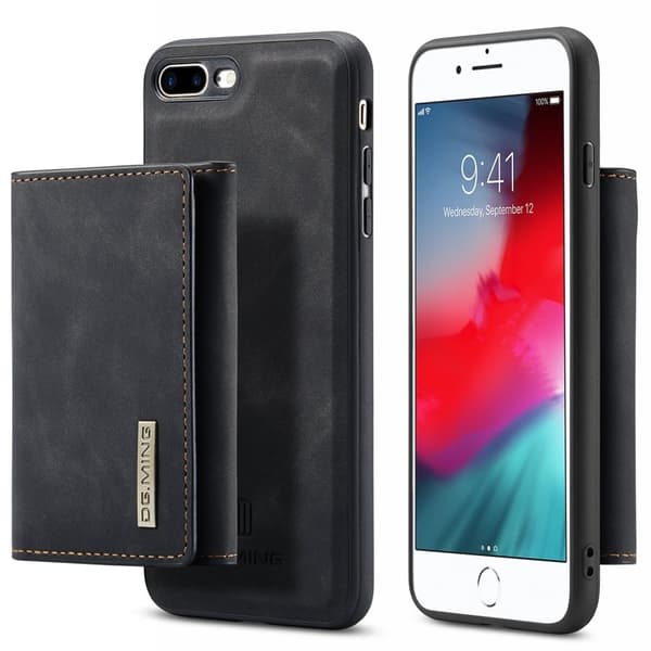 DG.MING M1 Kickstand Plånboksfodral Konstläder för iPhone 7/8 Plus - Svart