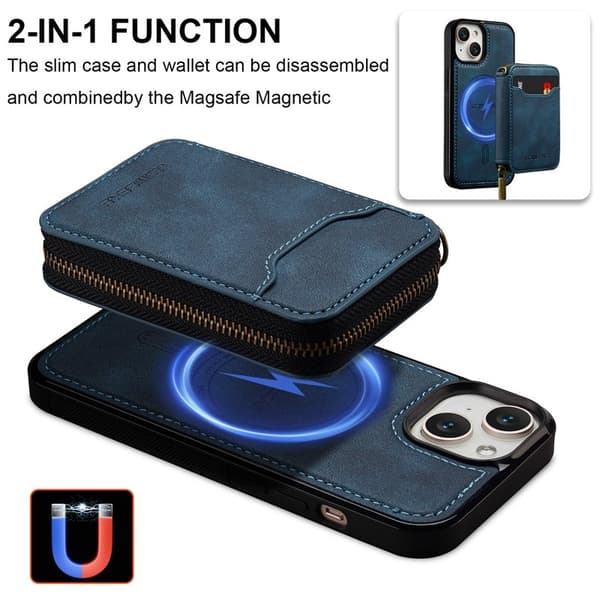 LC.IMEEKE L6 iPhone 14/13 Plånboksfodral Magnetiskt - Blå Konstläder