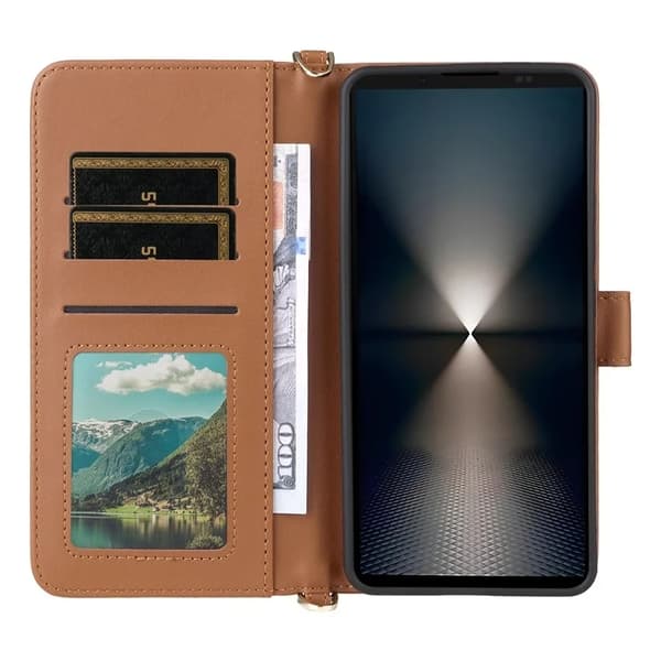 Sony Xperia 1 VII Plånboksfodral Kickstand med Axelrem - Brun Brun