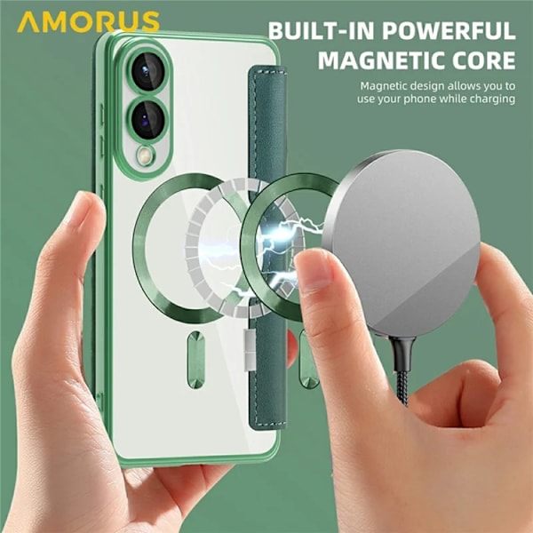 Amorus Galaxy S25 Edge Plånboksfodral Magsafe RFID-Skydd - Grön Grön