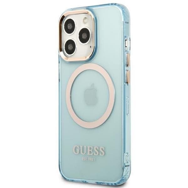 GUESS iPhone 13 Pro Skal MagSafe Gold Outline Translucent - Blå Blå