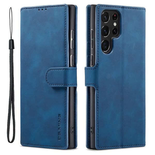 DG.MING Samsung Galaxy S23 Ultra Konstläder Plånboksfodral Retro Blå