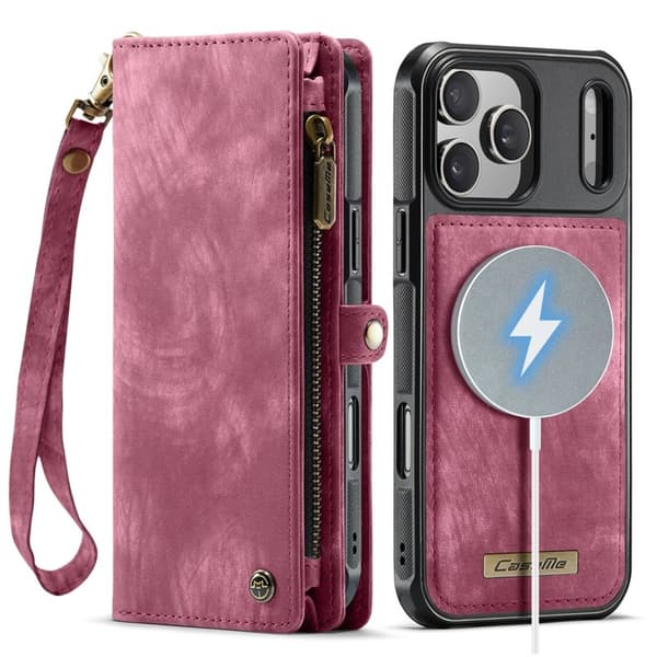 CASEME 008 iPhone 17 Pro Max Plånboksfodral Konstläder med Röd