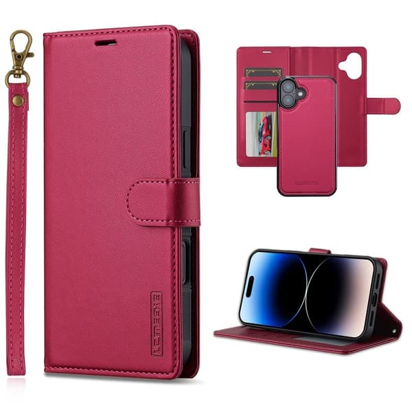 LC.IMEEKE L2 Series iPhone 16 Plus Plånboksfodral Konstläder - Röd