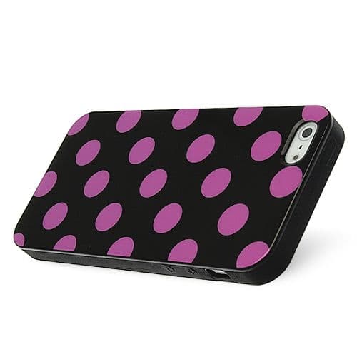 FlexiCase Cover til Apple iPhone 5/5S/SE - Polkaprikker (Sort/Lilla Black