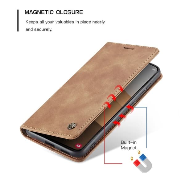 CASEME 013 Series Samsung Galaxy S22 5G Plånboksfodral Konstläder Brun