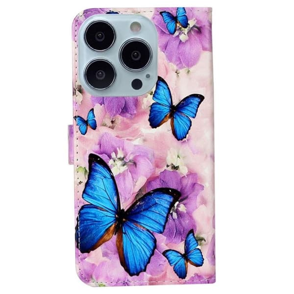 iPhone 14 Pro Plånboksfodral Folio Flip - Blå Butterfly Blå