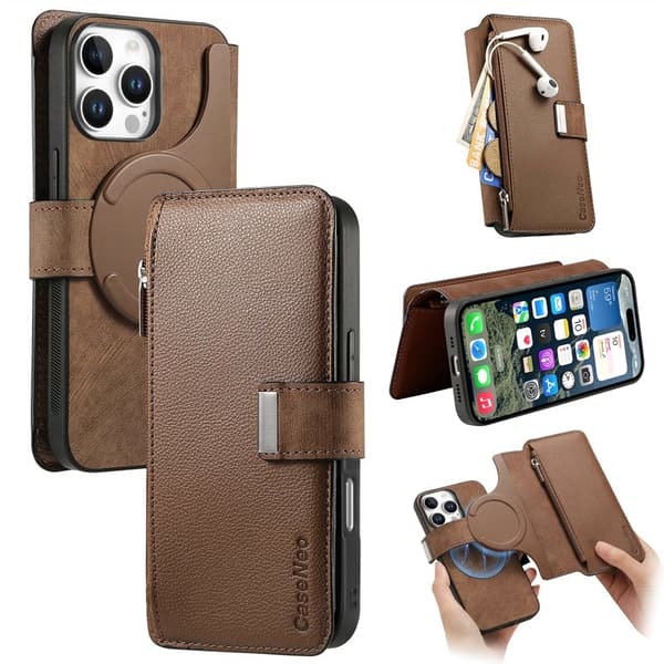 CASENEO MW-02 iPhone 16 Pro Plånboksfodral Konstläder - Brun