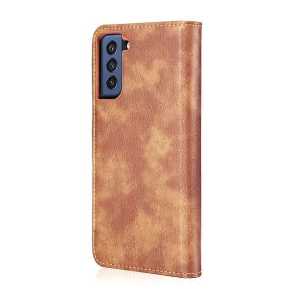 DG.MING Samsung Galaxy S21 FE 2-i-1 Äkta Läder Plånboksfodral Ställ - Brun