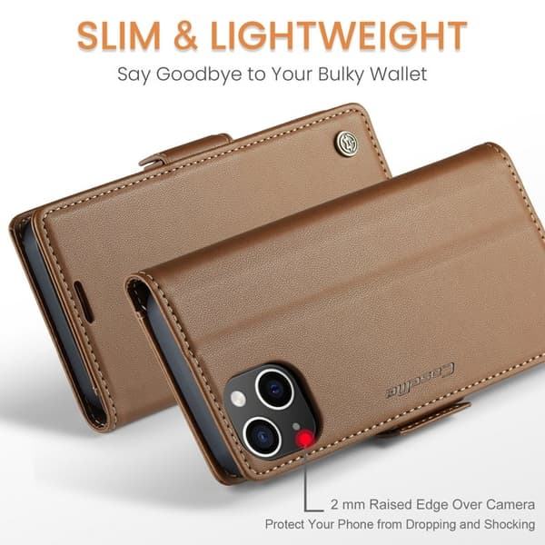 CASEME Plånboksfodral Konstläder för iPhone 13 RFID-Skydd - Brun