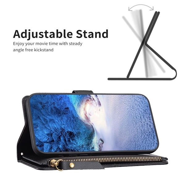 iPhone 15 Plus Plånboksfodral Zipper Flip - Svart Svart