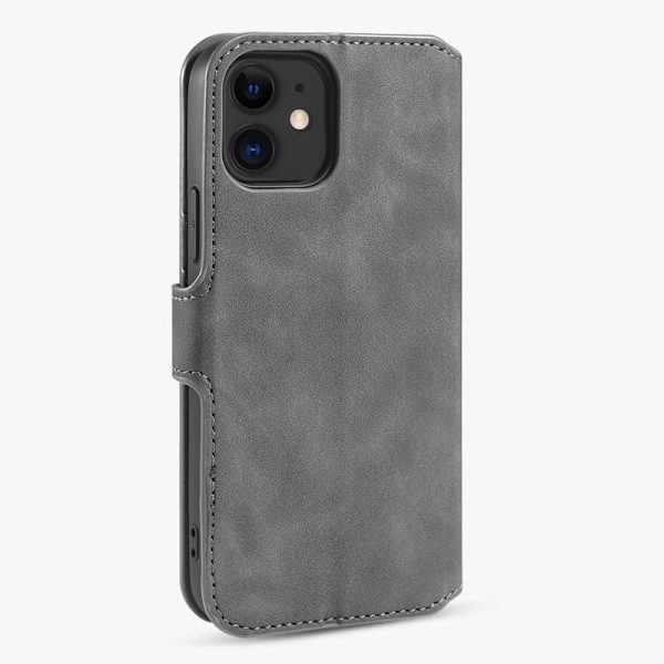DG.MING Retro Plånboksfodral Konstläder för iPhone 12 mini - Grå