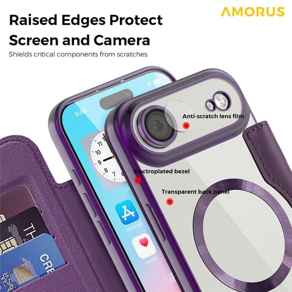 AMORUS iPhone Air Plånboksfodral MagSafe RFID-Skydd - Lila Lila