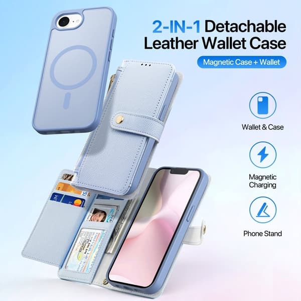 DUX DUCIS Lawa Series iPhone 16e Plånboksfodral - Äkta läder - Ljusblå