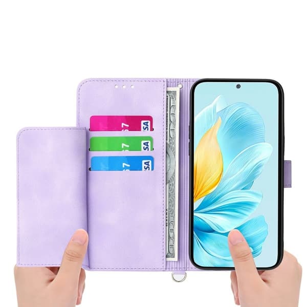 Samsung Galaxy S26 Plus Plånboksfodral Konstläder Blommönster - Lila