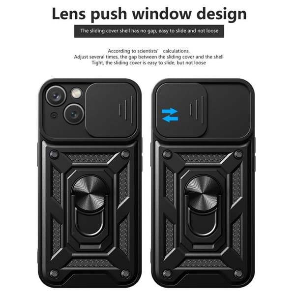 iPhone 14 Plus -kuori kamerasuojalla ja telineellä – musta Black