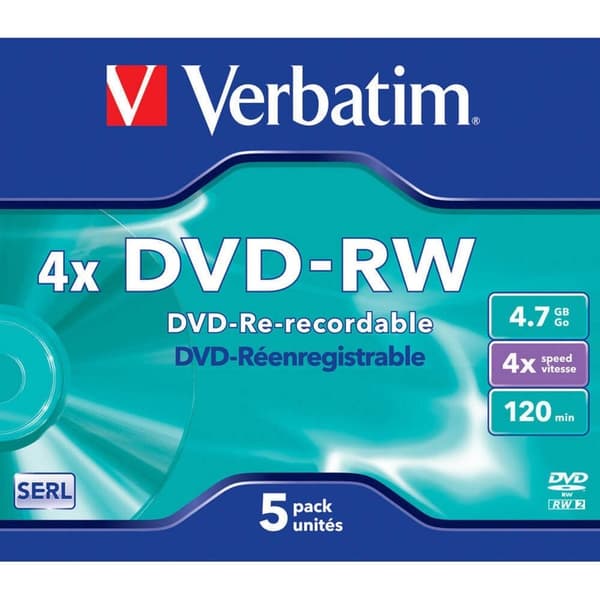 VERBATIM DVD-RW 4,7 GB 4x 5-pakke