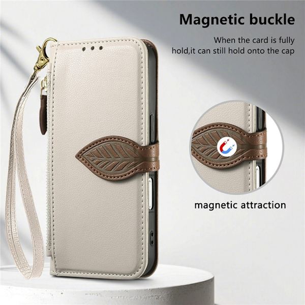 iPhone Air Plånboksfodral Leaf Magnetiskt Spänne Konstläder - Beige Beige
