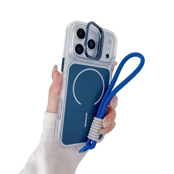 Mobilskal till iPhone 17 Pro Max MagSafe med Handrem Lens Kickstand - Blå Blå