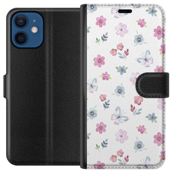 Plånboksfodral till Apple iPhone 12 med Blommor och fjärillar