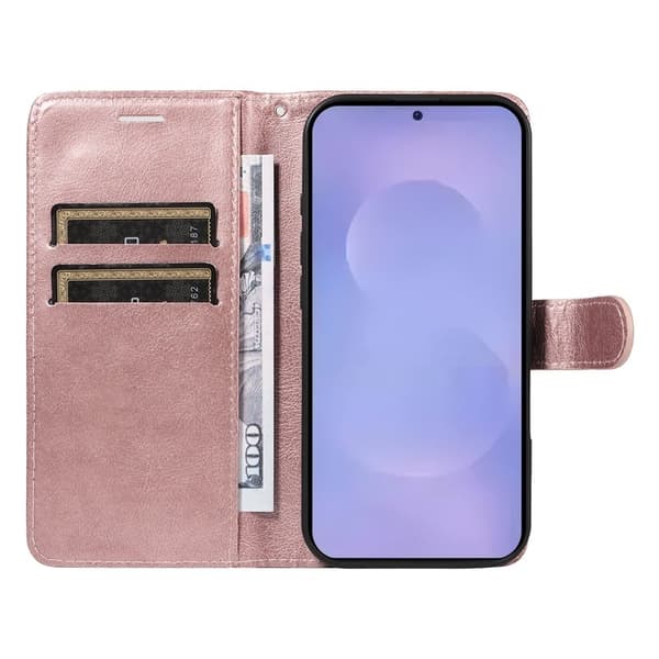 Samsung Galaxy S26 / S26 Pro Plånboksfodral Konstläder Med Rem - Roséguld