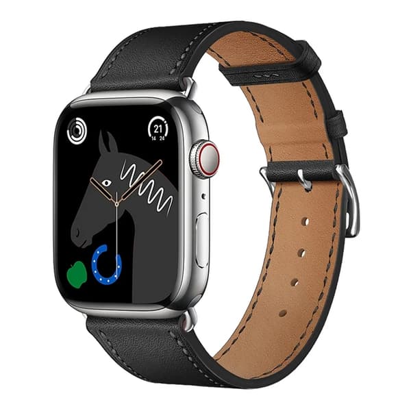 Forcell Apple Watch 42/44/45/49mm Armbånd Øko Læder - Sort Svart