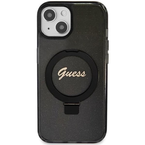 Guess iPhone 15/14 Plus Mobilskal Magsafe Ringställ Script Glitter - Svart Svart