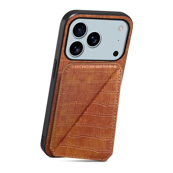 Mobilskal till iPhone 17 Pro Max Korthållare Crocodile Textured - Brun Brun