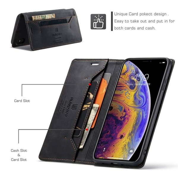 AUTSPACE A01 iPhone X/XS Plånboksfodral Konstläder - Svart