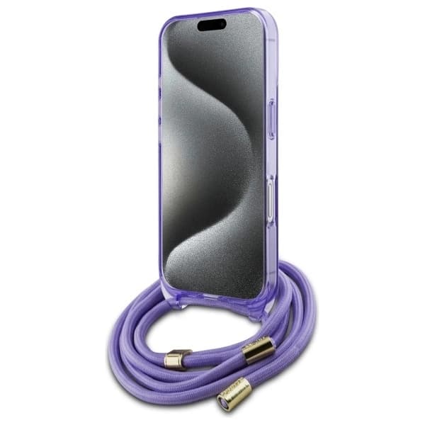 Guess Telefontaske til iPhone 16 MagSafe Crossbody Cord Script - Lilla Lila